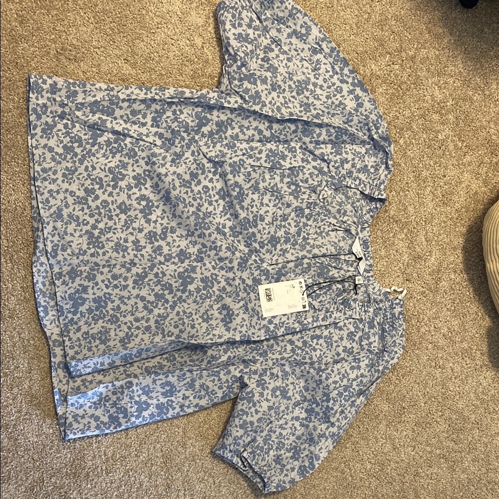 Floral Blue Blouse & other stories NVT short sleeve v neck
